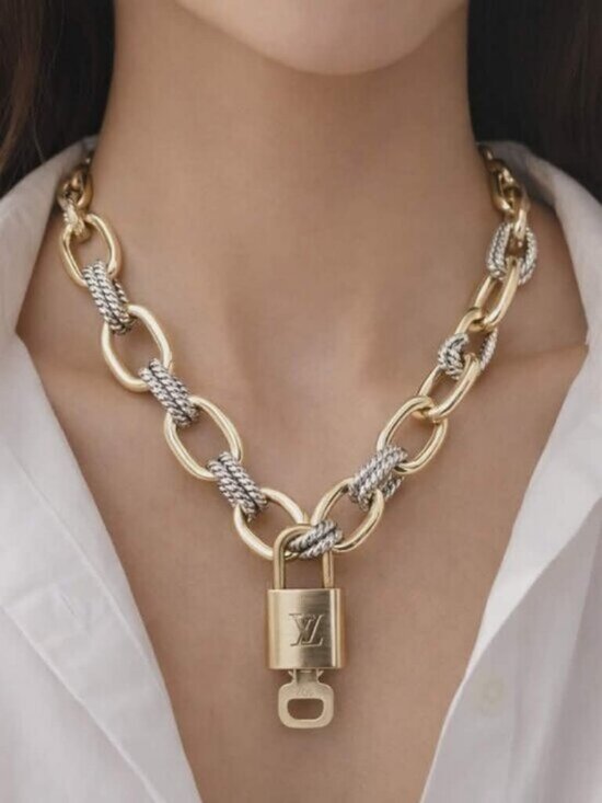 Louis Vuitton Jewelry - Authentic Louis Vuitton Gold Padlock w/ Unbranded Fashion Geometry Necklace